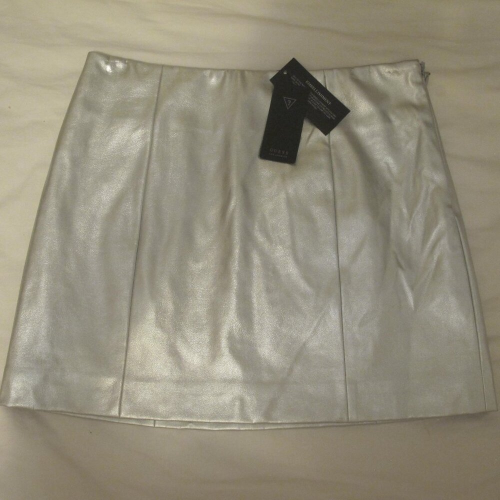 NWT Guess Zola Silver PU Mini Skirt